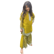 Olive Green Chiffon Kids Sharara Suit – Ethnic Wear for Girls 7