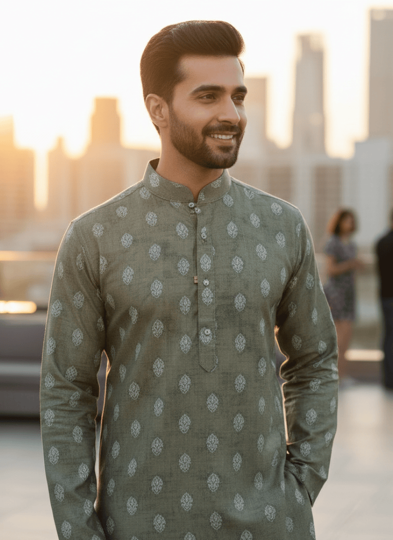 Green Linen Cotton Men’s Kurta