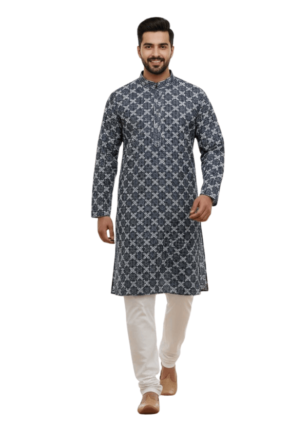 Dark Ash Men’s Kurta with Embroidery & Sequence Work Australia