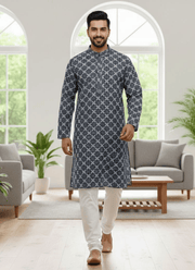 Dark Ash Men’s Kurta with Embroidery & Sequence Work 5