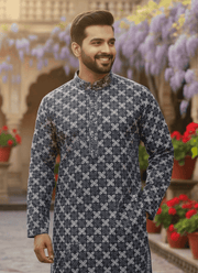 Dark Ash Men’s Kurta with Embroidery & Sequence Work 2