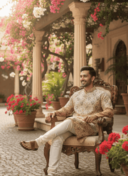 Dual Tone White & Orange Men’s Kurta with Embroidery 5