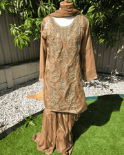 Brown Pakistani Dress – Embroidered Chiffon 4-Piece Set 9