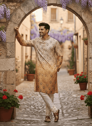 Dual Tone White & Orange Men’s Kurta with Embroidery 2