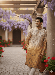 Dual Tone White & Orange Men’s Kurta with Embroidery 3