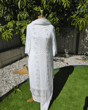 White Lucknow Handloom Salwar Suit – Thread & Mukesh Work 9