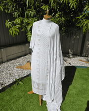 White Lucknow Handloom Salwar Suit – Thread & Mukesh Work 7