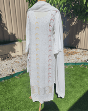 White Lucknow Handloom Salwar Suit with Chiffon Dupatta 8