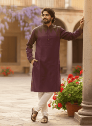 Purple Cotton Men’s Kurta – Body Fit Pattern 2