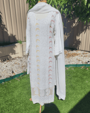 White Lucknow Handloom Salwar Suit with Chiffon Dupatta 10