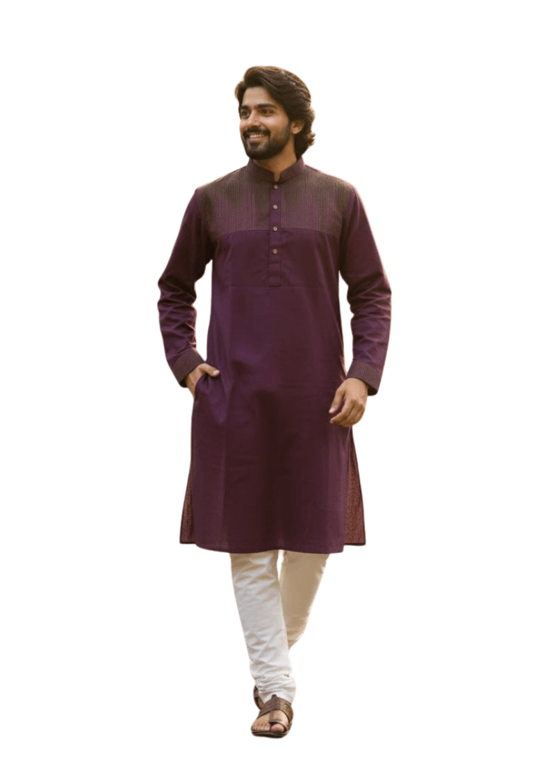 Purple Cotton Men’s Kurta – Body Fit Pattern