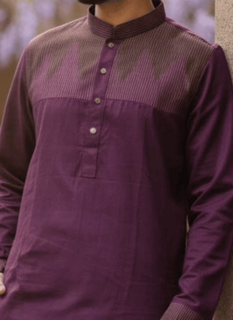 Purple Cotton Men’s Kurta – Body Fit Pattern