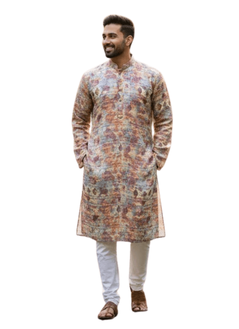Multicolor Printed Linen Men’s Kurta