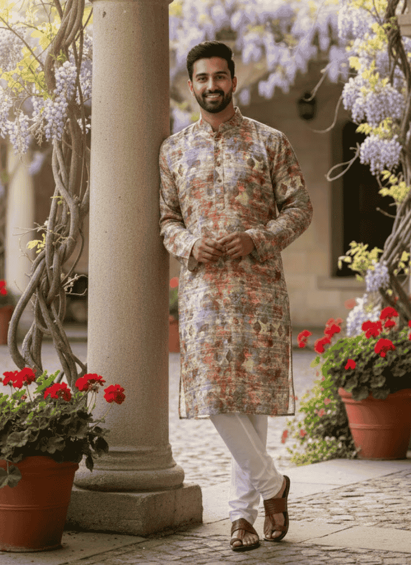 Multicolor Printed Linen Men’s Kurta