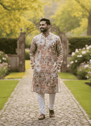 Multicolor Printed Linen Men’s Kurta 3