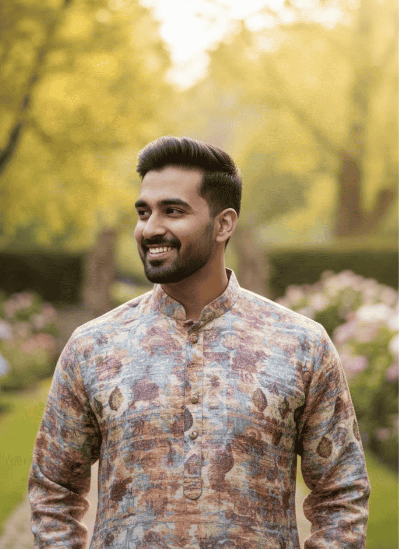 Multicolor Printed Linen Men’s Kurta