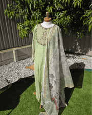 Pista Green Anarkoli Dress – Embroidered Chiffon with Silk Dupatta 5