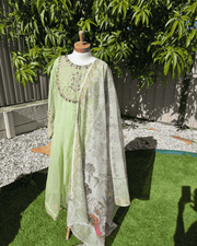 Pista Green Anarkoli Dress – Embroidered Chiffon with Silk Dupatta 4