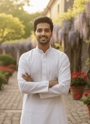 Pure White Cotton Men’s Kurta with Embroidery 4