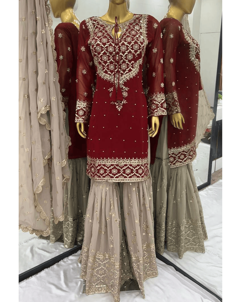 Heavy Faux Georgette Sharara Set – Embroidered with Dupatta