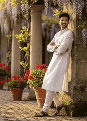 Pure White Cotton Men’s Kurta with Embroidery 3