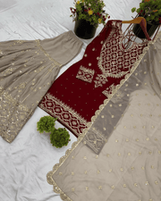 Heavy Faux Georgette Sharara Set – Embroidered with Dupatta 10