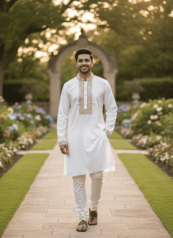 Gold men's kurta – dupatta and set view