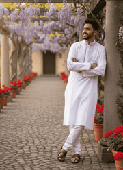 Men’s Kurta – White Cotton with Black Jari Embroidery 4