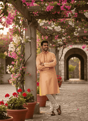 Men’s Kurta – Peach Cotton with Thread Embroidery 3
