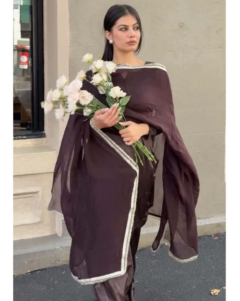 Japan Satin Farshi Salwar Suits – Embroidered Georgette Dupatta