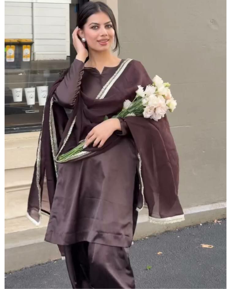 Japan Satin Farshi Salwar Suits – Embroidered Georgette Dupatta