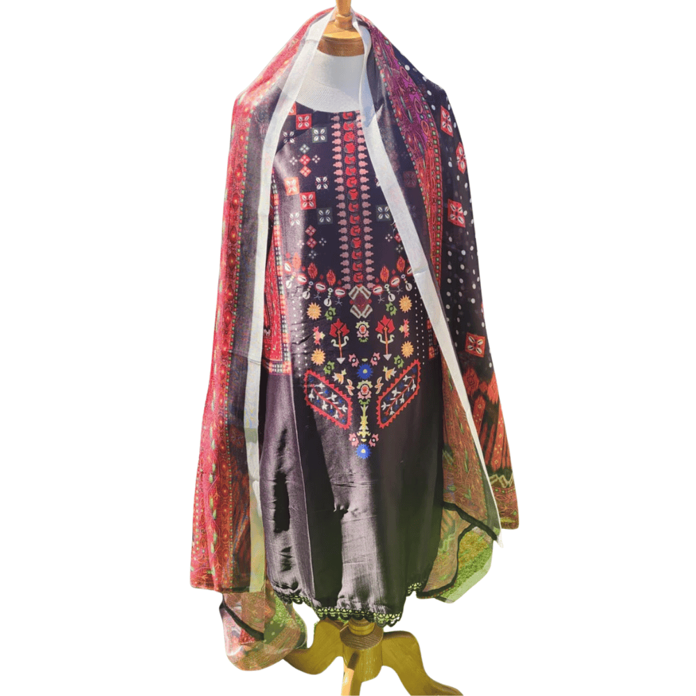 Pakistani Satin 3-Piece Salwar Suit – Elegant Kota Dupatta Set