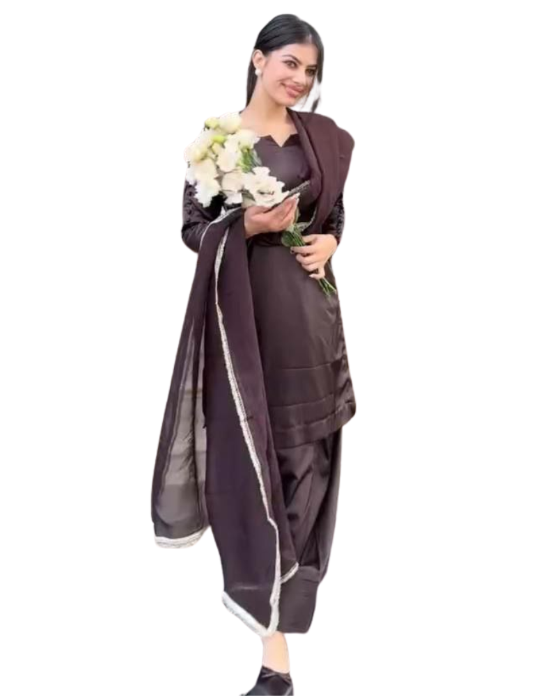 Japan Satin Farshi Salwar Suits – Embroidered Georgette Dupatta