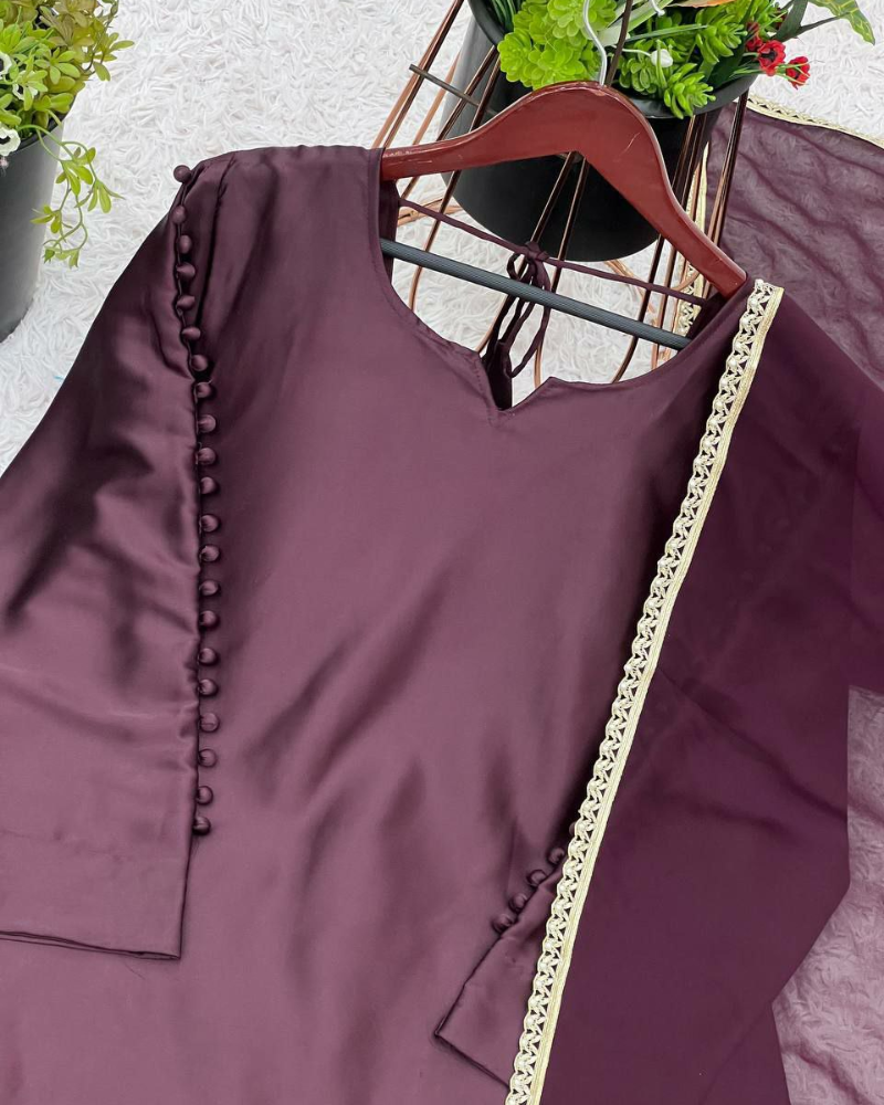 Japan Satin Farshi Salwar Suits – Embroidered Georgette Dupatta