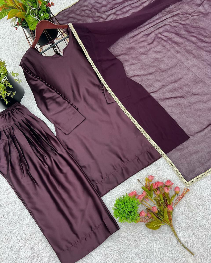 Japan Satin Farshi Salwar Suits – Embroidered Georgette Dupatta