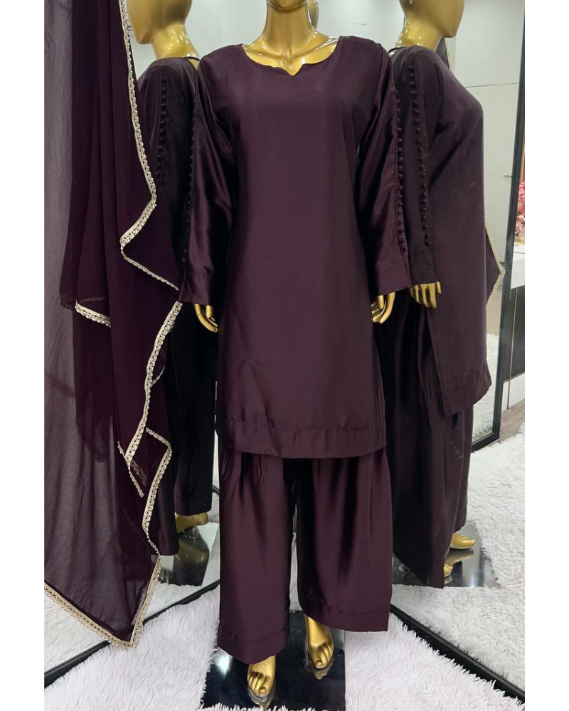 Japan Satin Farshi Salwar Suits – Embroidered Georgette Dupatta