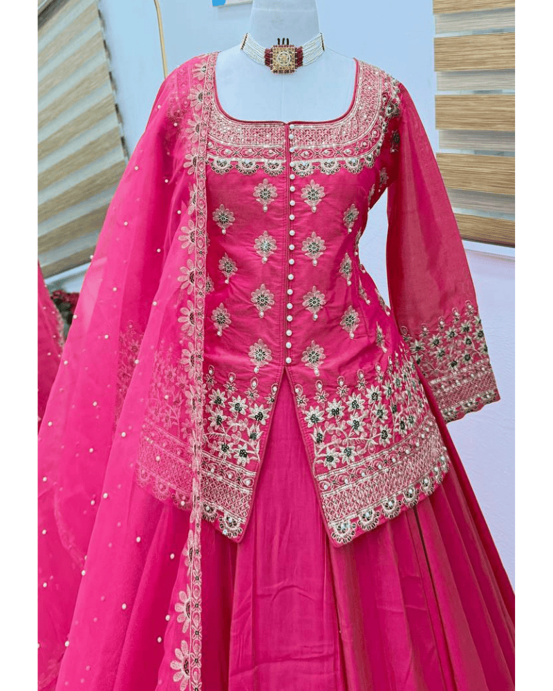 Simmer Silk Lehenga Set – Embroidered Organza Silk Dupatta