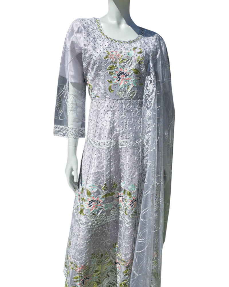 Graceful Grey Pakistani Anarkali Suit with Dupatta