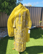 Lemon Yellow Pakistani Salwar Suit – Embroidered Organza with Dupatta 7