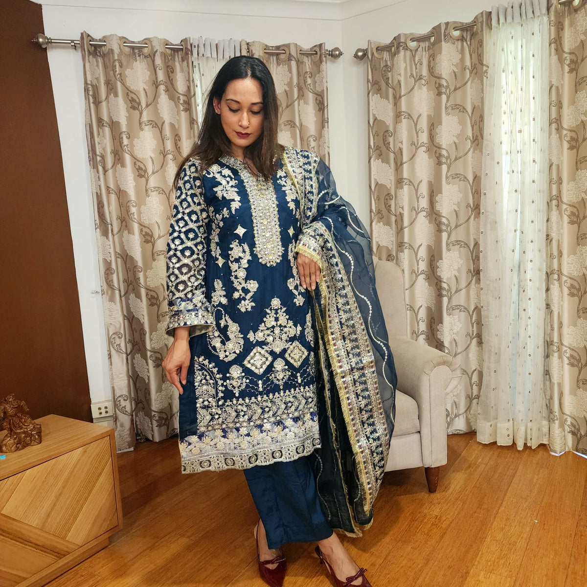 Pakistani Sea Green Salwar Suit with Heavy Embroidery