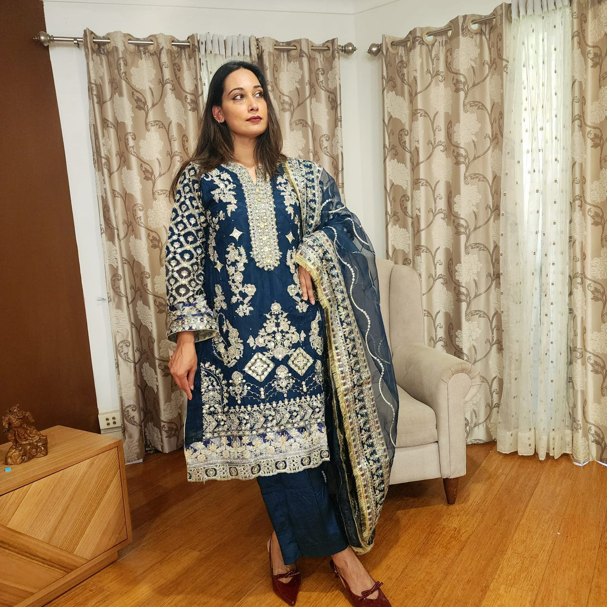 Pakistani Sea Green Salwar Suit with Heavy Embroidery