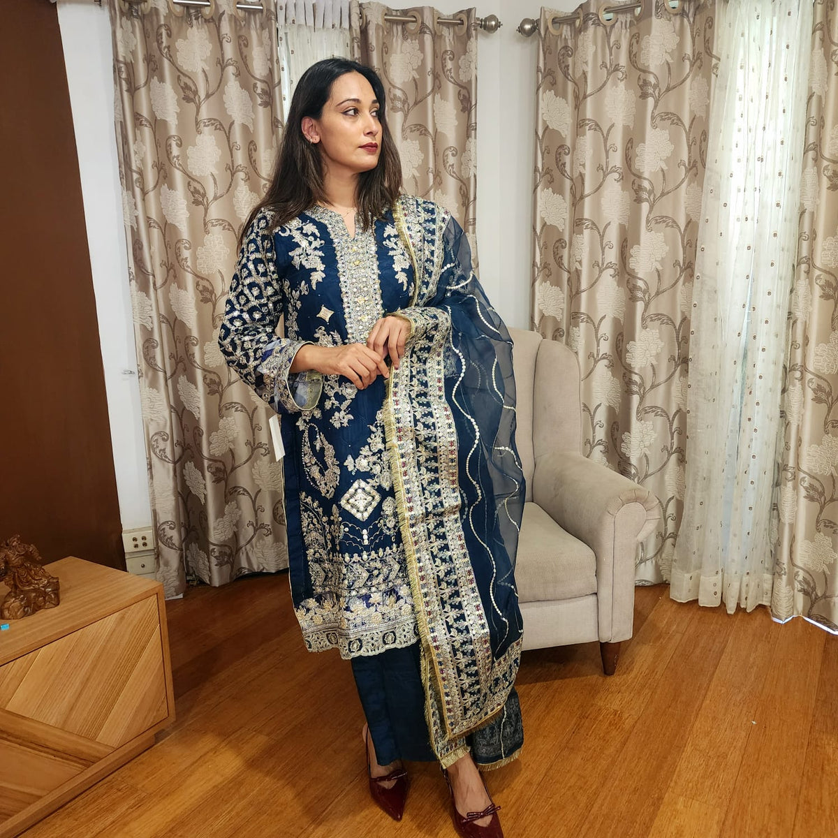 Pakistani Sea Green Salwar Suit with Heavy Embroidery