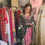 Pakistani Bandhini Chiffon Suit – Pink & Green Gota Patti Elegance 6