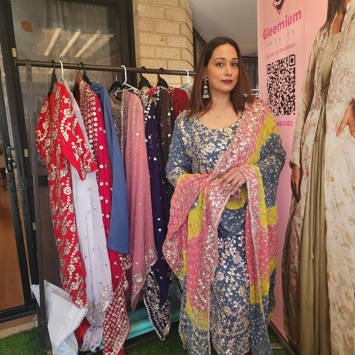 Pakistani Bandhini Chiffon Suit – Gota Patti Elegance for Women