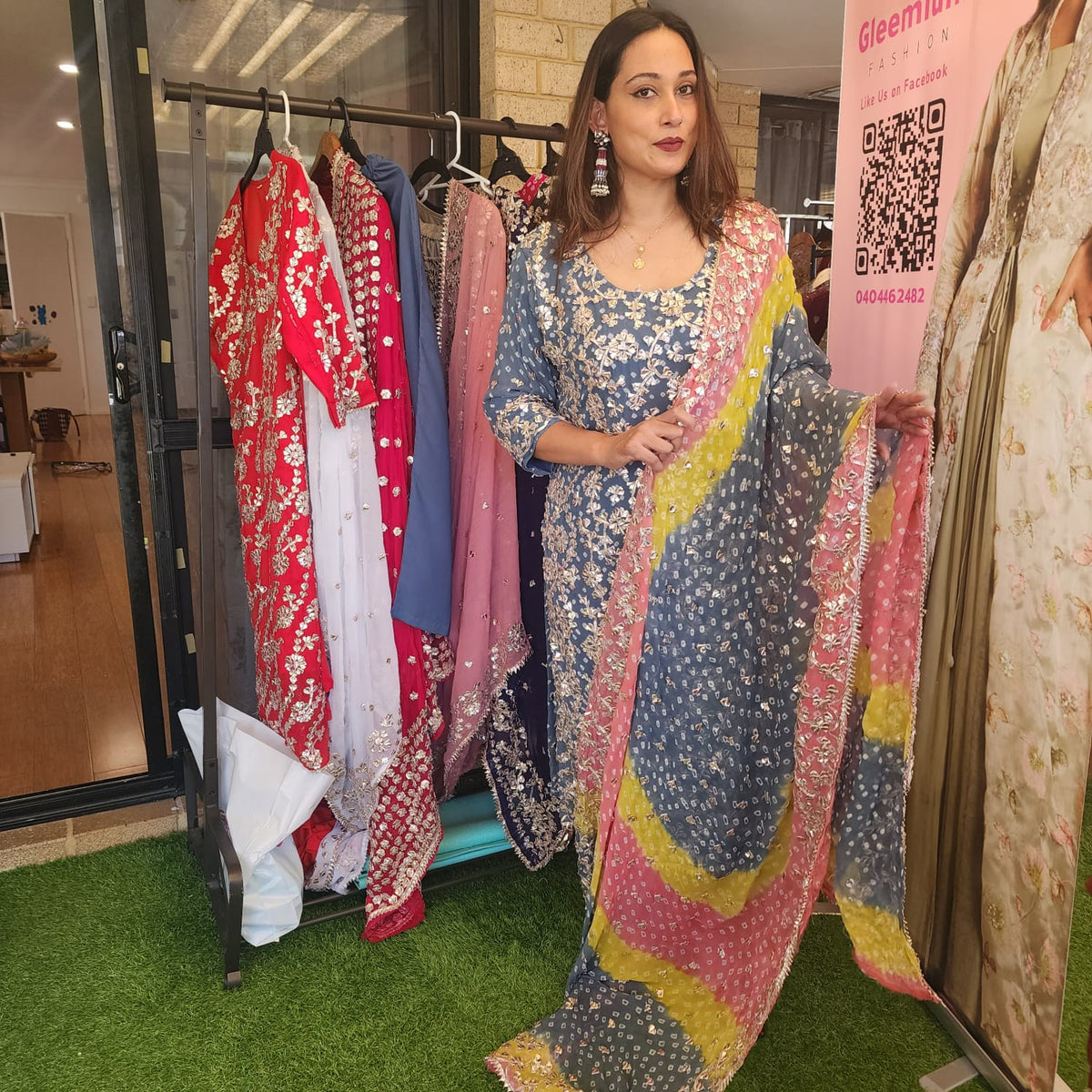 Pakistani Bandhini Chiffon Suit – Gota Patti Elegance for Women