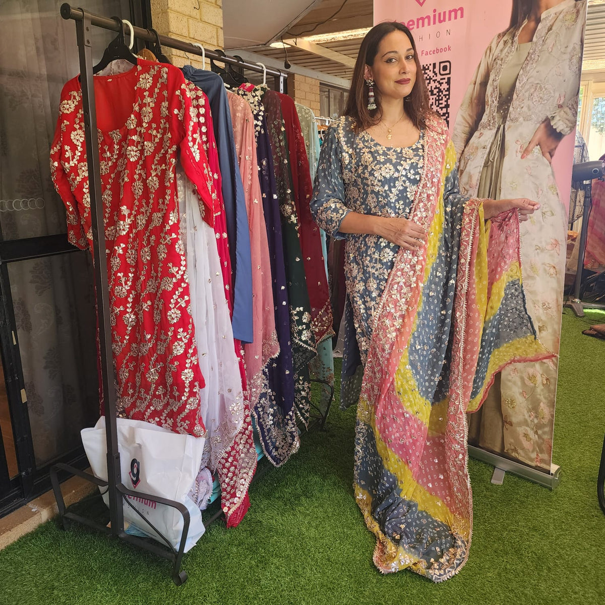 Pakistani Bandhini Chiffon Suit – Gota Patti Elegance for Women