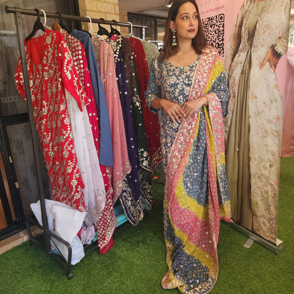 Pakistani Bandhini Chiffon Suit – Gota Patti Elegance for Women