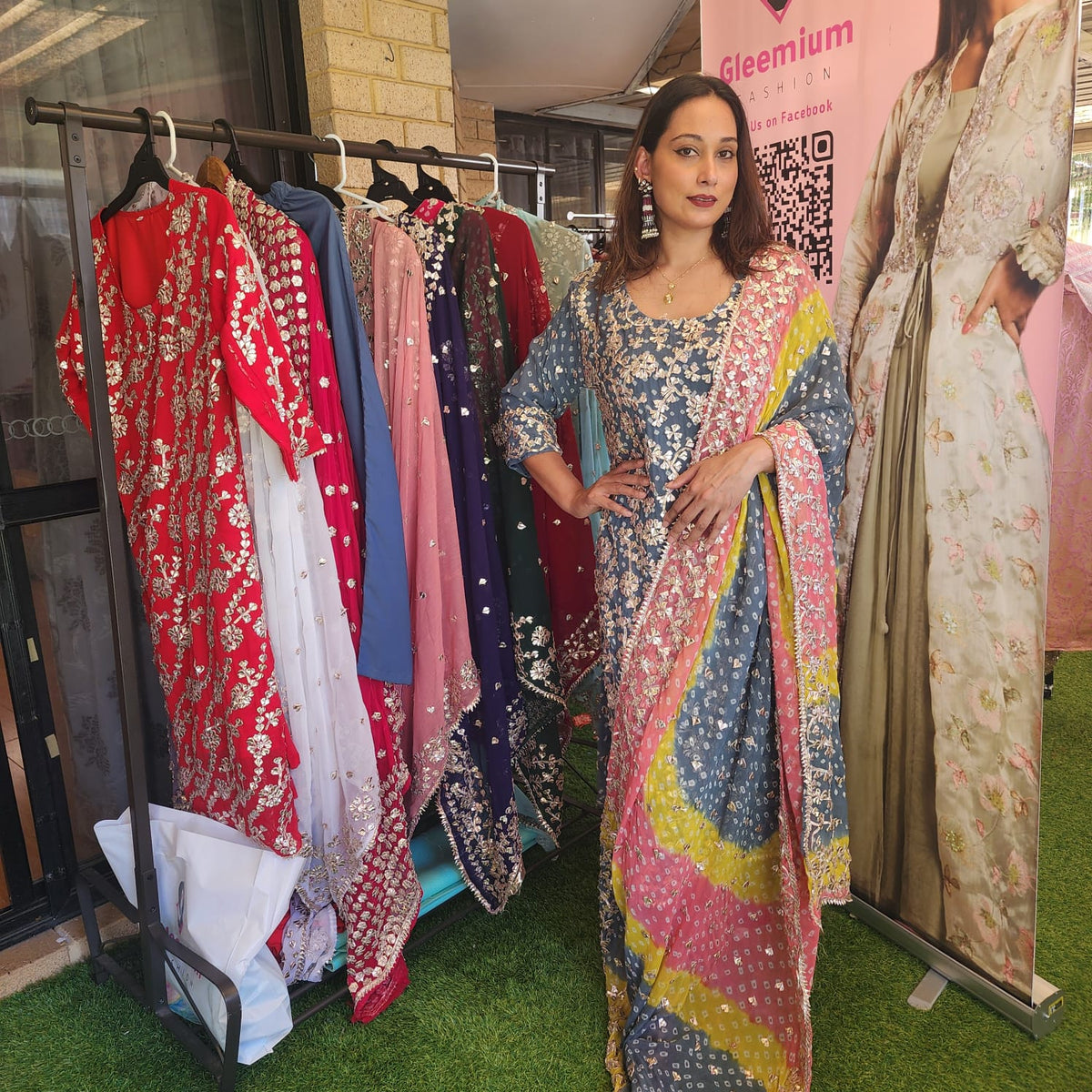 Pakistani Bandhini Chiffon Suit – Gota Patti Elegance for Women