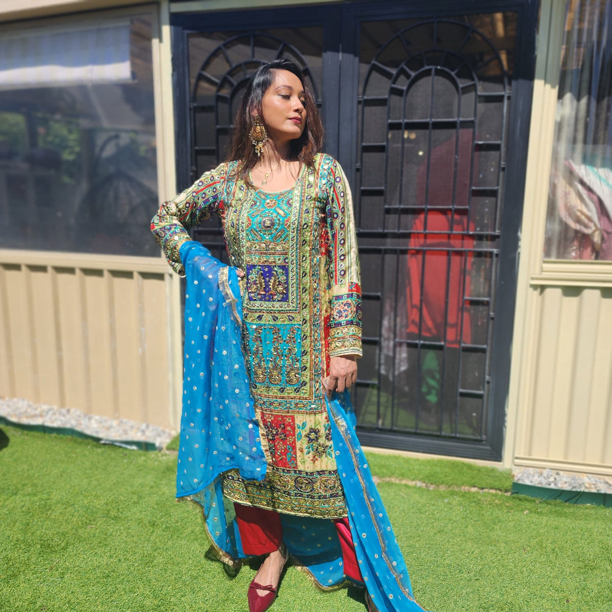 Pakistani Chinnon Salwar Suit with Hand Embroidery