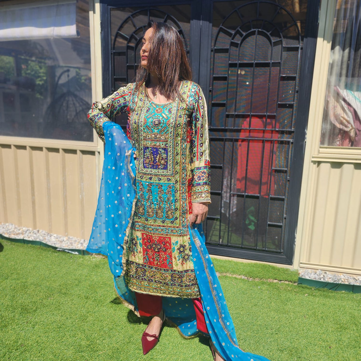 Pakistani Chinnon Salwar Suit with Hand Embroidery